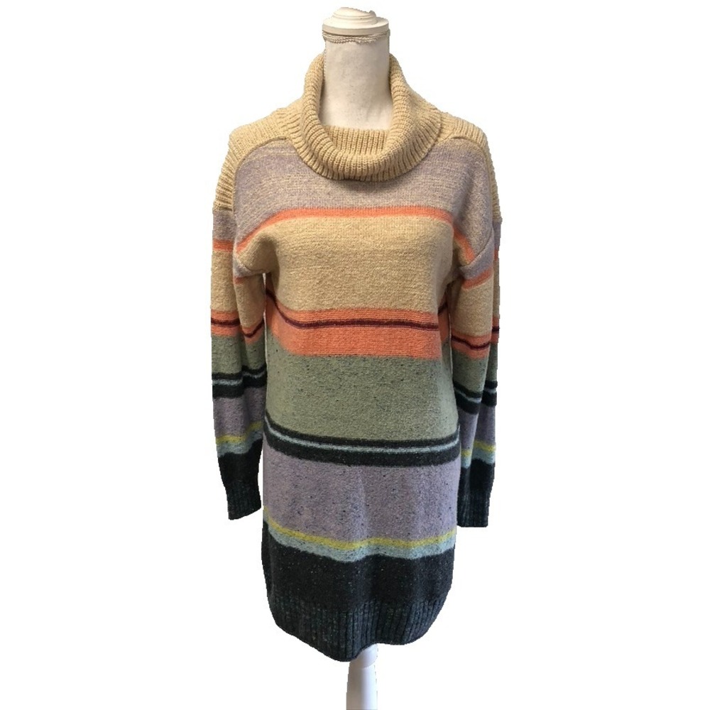 Daily Practice Sweater Dress Womens Small Stripe Open Back Cowl Neck Earthy